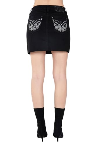 Miss Me Women's Embellished Butterfly Faux Flap Pocket Mid-Rise Mini Skirt