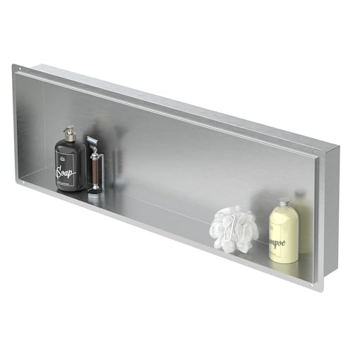 LuxeBath Nicho de Ducha de Acero Inoxidable 90 x 30 x 10 cm cm Plata Marco de Pared Empotrado Alicatable Estante Integrado Instalación Flexible para Almacenamiento Organizador de Utensilios para Baño