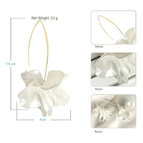 D.rosse Boho Rose Petal Dangle Resin Earrings - Long Drop Acrylic Tiered Flower Earrings - Statement Exaggerated Floral Tassel Earrings For Women And Girls (Pearl White) #TOP1