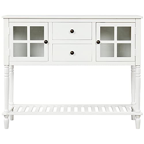 Sideboard Console Table With Bottom Shelf, Farmhouse Wood/Glass Buffet Storage Cabinet Living Room #TOP2