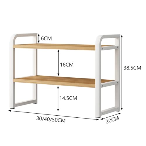 卓上 本棚 ラック デスク収納 棚板高さ調節可 2段 机上台 キッチン収納 調味料ラック ノート パソコン台 卓上 40cm (ウッド色棚板+黒色フレーム, 幅40×奥行20×高さ38.5㎝) [2]