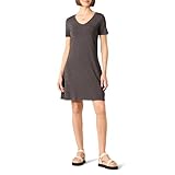Amazon Essentials Women's Regular Short-Sleeve V-Neck Swing Dress, Charcoal Heather, Large