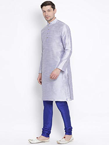 Image of VASTRAMAY Men's Light Blue Silk Blend Kurta and Pyjama Set VASMKHA001nPBU 48