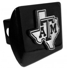 Texas A&M Aggies Black & Chrome Debossed ATM State Shape Emblem Metal Hitch Cover Fits 2 Inch Auto Car Truck Receiver with NCAA College Sports Logo