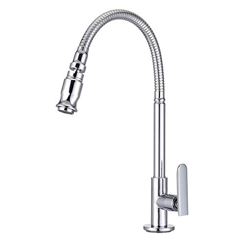 Robinet évier cuisine poignée unique eau froide chrome rotatif universel