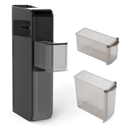 KOMFOTTEU Armario Estrecho de 4 Niveles con Ruedas, Carrito de Baño con 2 Cajones y Caja de Pañuelos, Estantería Lateral de PP Ahorra Espacio para Cocina, Baño, 18 x 43 x 88 cm (Negro)