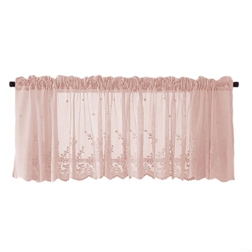 Kök och kaffenätgardin, bondgård kök fönstergardiner över handfat, spetsfönstergardiner och gardinkappa set för kök, badrum, kafé (rosa)