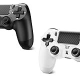 Glitfix Wireless Controller für PS-4, Game Controller kompatibel mit PS-4/Pro/Slim/PC Gamepad mit Turbo/Zurück Taste/Dual Vibration/6-Achsen Gyro Sensor/Touchpanel (2Pcs,Schwarz+Weiß)