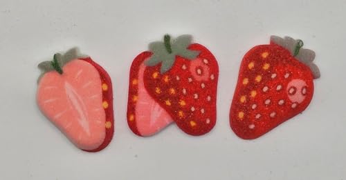 Strawberry Shape Edible Sugar Decoration Toppers, 12 Count