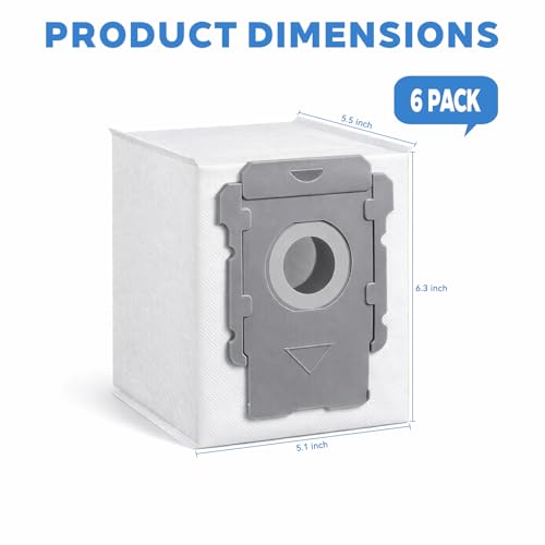 Image of 6 Pack Vacuum Bags for iRobot Roomba I /J /S Series &100-700 Combo Robot Vac | Compatible with i1+, i3+, i4+, i5+, i7+, i8+, j8+, j9+, s9 105 405 505 705 Combo, All Clean Base Automatic Dirt Disposal Bags