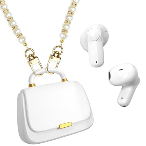 Image of ANCwear Wireless Earbuds with Mini Handbag Case, 22H Playtime, Pearl White | Bluetooth 5.3, 13mm drivers, touch controls and DIY stickers for music, calls, travel, everyday wear and gifting