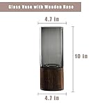 Artistic Wood Glass Vase, 10" H, Wooden Base Cylindrical Flower Vase, Classic Boho Rustic Style for Fireplace Bedroom Kitchen Living Room Centerpieces Office Desk - Image 2