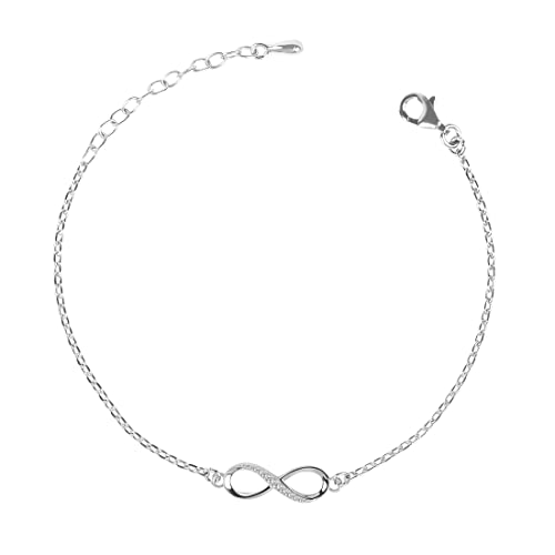 Clara 925 Sterling Silver Infinity Bracelet, Adjustable, Rhodium Plated, Swiss Zirconia Gift for Women and Girls Clara 925 Sterling Silver Infinity Bracelet, Adjustable, Rhodium Plated, Swiss Zirconia Gift for Women and Girls