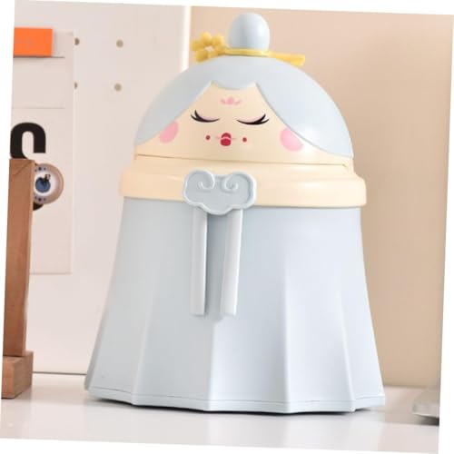 Image of Desktop Wastebasket Cute Chinese Doll Shaped Trash Can with Lid Plastic Garbage Bin for Bathroom Kitchen Home Office Sky-blue