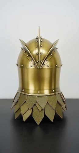 Medieval Golden Warrior Helmet, Handcrafted Fantasy Armor for Cosplay LARP Halloween, Antique Gold Finish, Adjustable Free Size, Lightweight Durable