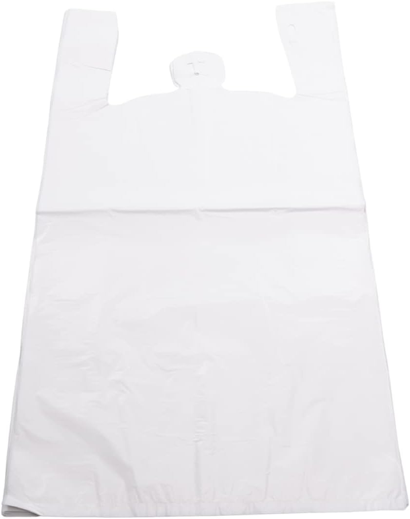 Jumbo White Unprinted HDPE T-Shirt Plastic Bags for Retail, Groceries, Merchandise, Convenience Store, Supermarket, Restaurant - 17"X8"X29" - Pack of 500 Bags - 18 microns