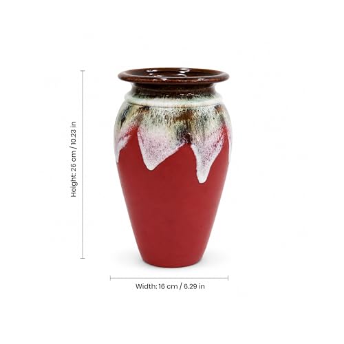 Image of Ceramic Flower Pots for Garden | Big Size Planters for Home Decor, Living Room, Balcony & Office | Multi Utility Vase Gamla for Indoor Outdoor Plants (Hand-Painted, Red, 10 Inch)