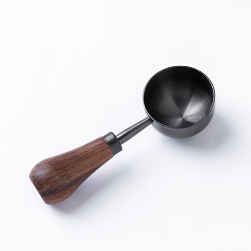 Gonzone Retro Vintage Stainless Steel Coffee Scoop with Walnut Wood Handle, 10g Espresso Measure, 30ml Water Capacity (1, Gunmetal)