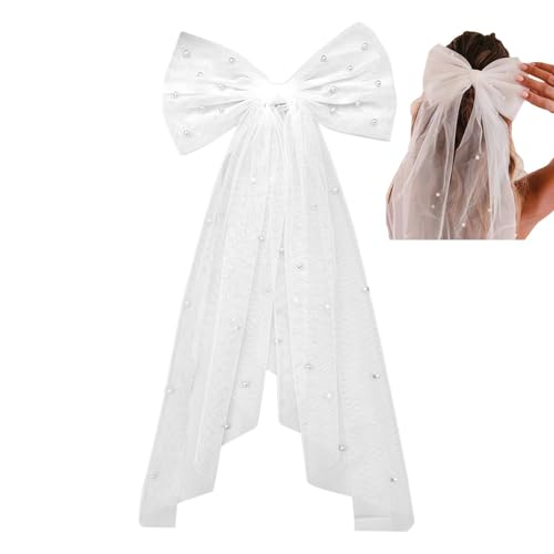 Velo de novia con lazo para el pelo, velo de novia con lazo para el pelo | Velo de novia blanco con lazo | Velo de novia con lazo para el pelo, velo de novia con pasador de perlas