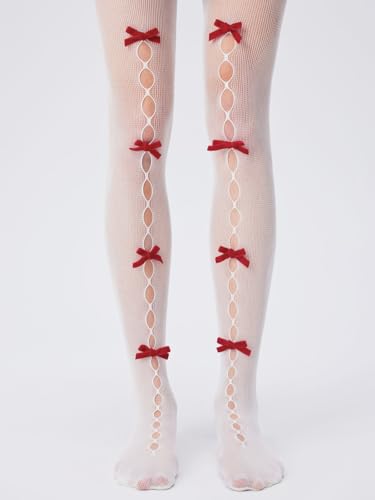Image of Dorilin Womens Fishnet Tights with Bows Lolita Fishnet Stockings 80S 90S Gothic Leggings