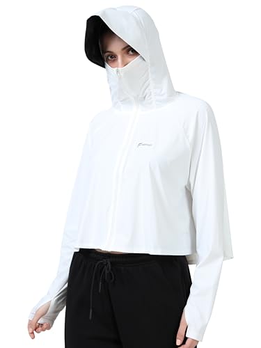 Image of FabSports Women's Croptop UV Protection Sun Screen Jacket, Full Zip Sun Protection Clothing, Lightweight with UPF 50+ Protection for Outdoors, with Pockets, Sun Protective Clothing for Women