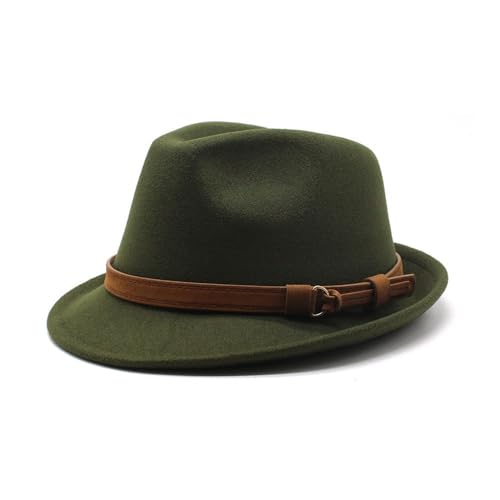 Lanshui Accessories, sombrero de lana británico pequeño enrollable, sombrero de ala grande, sombrero de jazz simple, Ejercito Verde, 6 7/8 / 7 1/8