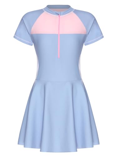 Kids Short Sleeve Swim Dress Girls One-Piece Rash Guard UV Protection Sunsuit Bathing Suit2