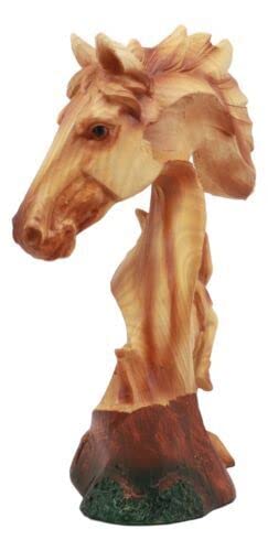 Ebros Gift Rustic Western Faithful Steed Black Beauty End Of The Trail Figurine 9" Tall Horse Bust With Native Indian Warrior Resin Decor In Faux Wood Carving Finish Sculpture #TOP4