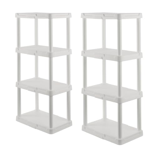 CX 4-Tier Plastic Storage Shelving Unit (White), 4 Shleves Support up to 50lbs/shelf, Organization and Storage, Weather-Resistant Design, Easy Assembly, American Made, 2 Pack (48”H x 22”W x 14.25”D)