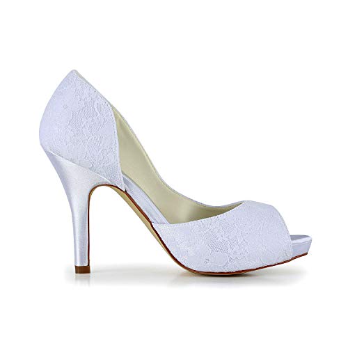 JIAJIA 37056 Women's Bridal Shoes Peep Toe High Heels Satin Platform Pumps Lace Wedding Shoes4