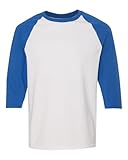 Gildan Heavy Cotton 3/4 Raglan Sleeve T-Shirt, 5.3 oz 100% US Cotton, Classic Fit (US, Alpha, Large, Regular, Regular, Blue/White)