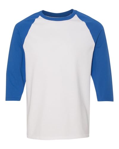 Gildan Heavy Cotton 3/4 Raglan Sleeve T-Shirt, 5.3 oz 100% US Cotton, Classic Fit (US, Alpha, Large, Regular, Regular, Blue/White)