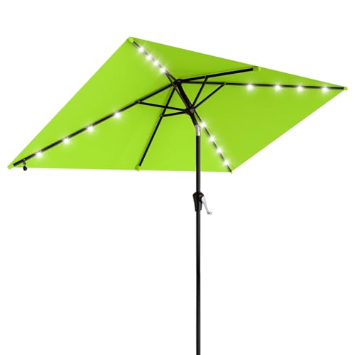 Image of AreShark 6.5' x 10' Rectangular Patio Umbrella with Solar Lights, Solar Powered Lighted Market Umbrella w /Tilt and Crank, Outdoor Table Umbrella for Garden, Deck, Backyard, Pool, Apple Green