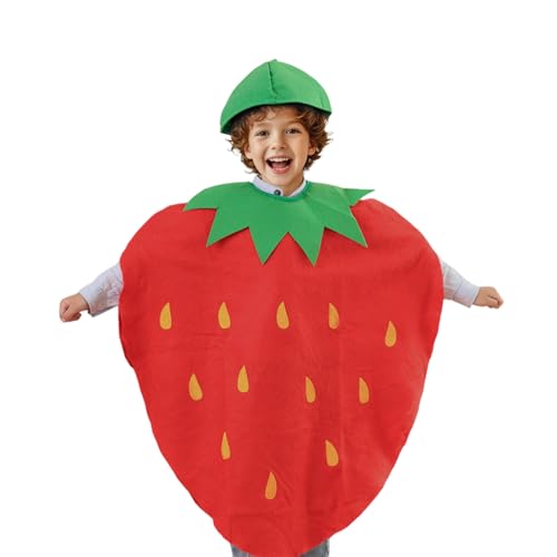 SAIIURV Costume Fraise Enfant Deguisement Fraise Costume Enfant Garçon Fille, Deguisement Fruit Amusant pour Cosplay Carnaval Halloween (Rouge)