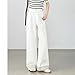 All-Match Cotton High Waist Women's Pants Chic Leisure Full Length Pant Cuffs Striped Hem Trousers Lady Beige S