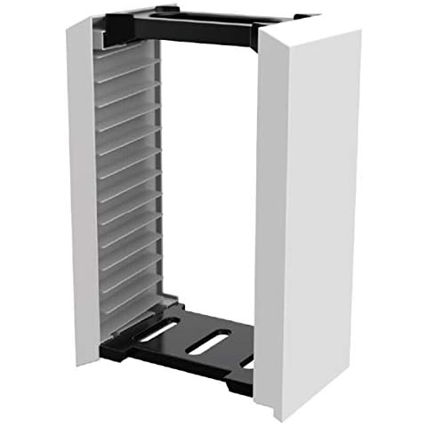 DERCLIVE Game Disc Box Storage Rack 12 Games Disc Holder Storage Shelf for PS5 Game Discs,White + Black Cover