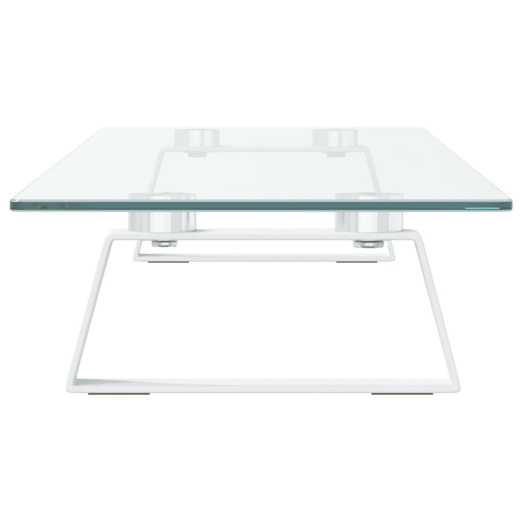 Soporte para monitor blanco, 80 x 20 x 8 cm, cristal templado y metal, bandeja para teclado para ordenador portátil, soporte de escritorio ergonómico para oficina, oficina en casa, estación