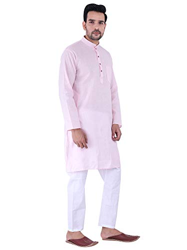Image of JEXI Men's Cotton Blend Solid Kurta Pyjama Set - Knee-Length, Mandarin Collar, Full Sleeve, Ethnic Wear