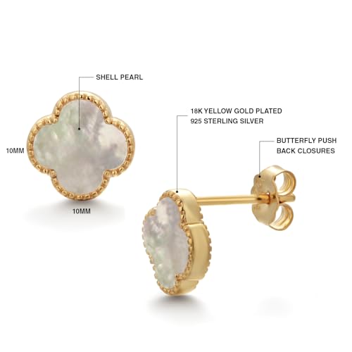 925 Sterling Silver 18K Gold Plated Clover Stud Earrings for Women with Mother of Pearl, Hypoallergenic 925 Sterling Silver Dainty Lucky Clover Jewelry Gift3