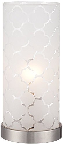 360 Lighting Babette Modern Moroccan Style Uplight Accent Table Lamp 11" High Silver Metal White Moorish Tile Pattern Glass Cylinder Shade For Bedroom House Bedside Nightstand Home Office #TOP15