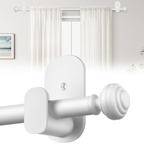 Image of KAMANINA Curtain Rods No Drilling for Windows 32 to 58 Inches, 5/8 Inch No Drill Renter Friendly Curtain Rod with 3M Adhesive Brackets, Ivory White