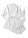 WDIRARA Women' Silk Satin Pajamas Set 4pcs Lingerie Floral Lace Cami Sleepwear with Robe Snow White M