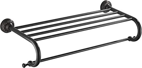Barre de douche porte-serviettes double en laiton massif noir pour un séchage rapide