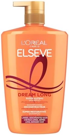 L'Oréal Paris - Shampooing Reconstructeur - Pour Cheveux Long et Abîmés - Enrichi en Kératine Végétale et Huile de Ricin - Elseve Dream Long - 1L