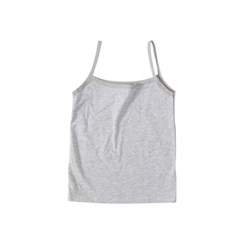 Girls Camisoles Tops Teen Cotton Sleeveless Spaghetti Straps Undershirts Summer Slim Fit Casual Solid Vest Shirts(Grey, 9-10 Years)
