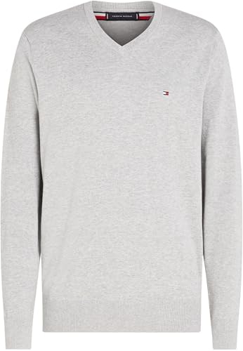 Tommy Hilfiger Herren Pullover Essential Cotton V-Ausschnitt, Grau (Light Grey Heather), XL
