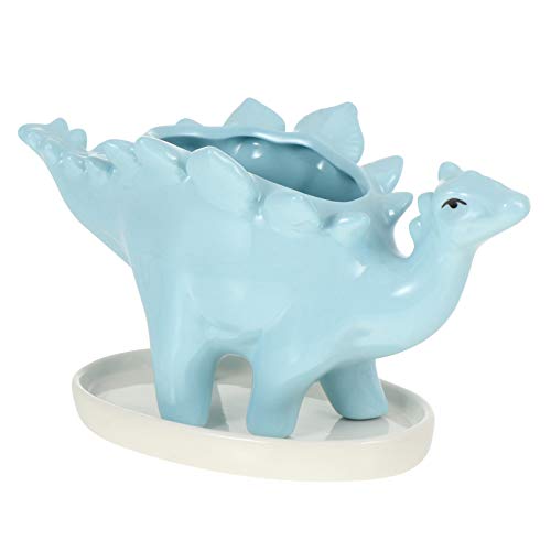 BESPORTBLE 1 Juego Maceta De Cerámica De Dinosaurio Ligero Luces Solares Linternas Florero De Dinosaurio Platillos De Olla De Barro Plantas Falsas Macetas para Plantas De Interior Hogar Blue
