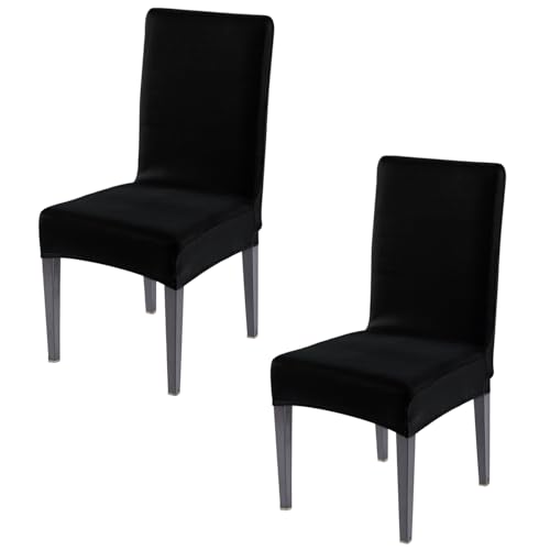 Image of HOKIPO 'SereneSolids' Stretchable 140 GSM Dining Chair Cover, Fully Covered - Set of 2, Black (AR-6246-BLK)