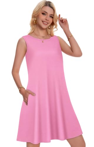 Image of Summer Dresses for Women Beach Boho Sleeveless Vintage Floral Flowy Pocket Tshirt Tank Sundresses 2026