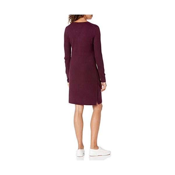 Amazon-Essentials-Womens-Soft-Ribbed-Long-Sleeve-V-Neck-Knee-Length-Classic-Fit-Sweater-Dress Amazon Essentials Women's Soft Ribbed Long-Sleeve V-Neck Knee Length Classic-Fit Sweater Dress, Burgundy, Large